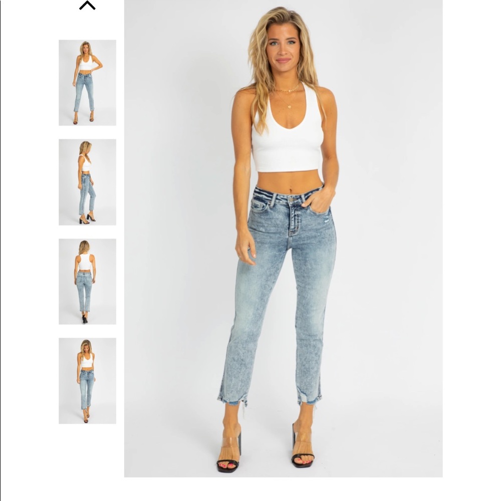 HIGH RISE ACID WASHED STRAIGHT JEANS